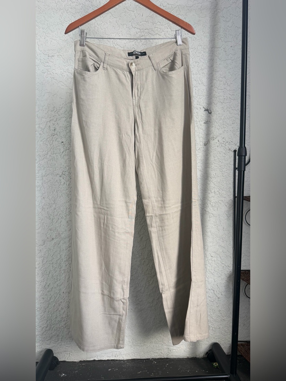 Rewash Beige Linen Blend Straight Leg Pants Women’s Casual Coastal